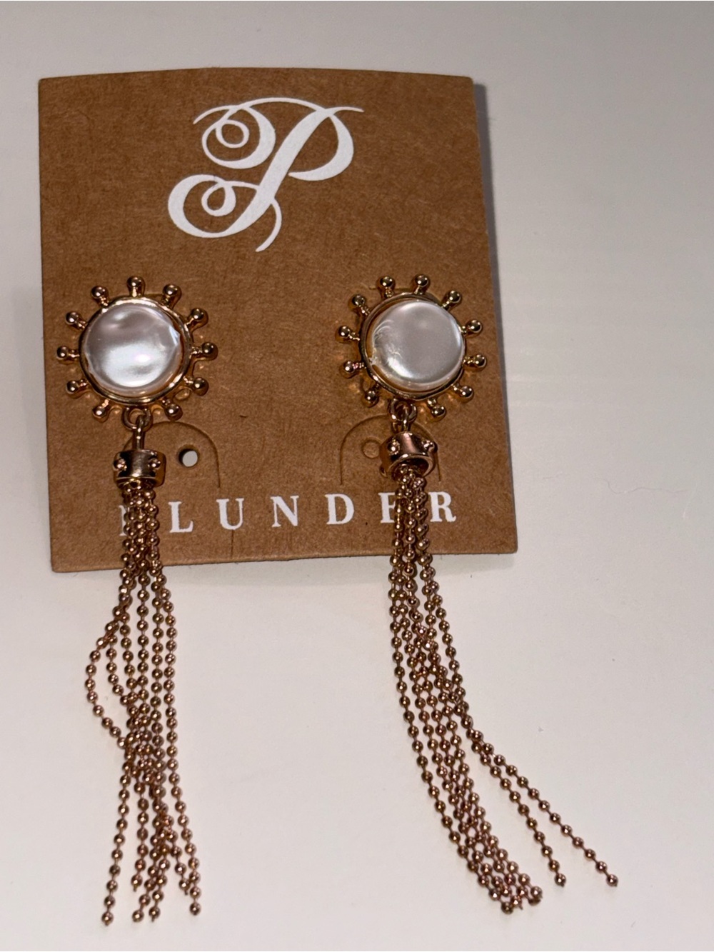 Plunder Rose Gold Sunburst Pearl Tassel Drop Earrings